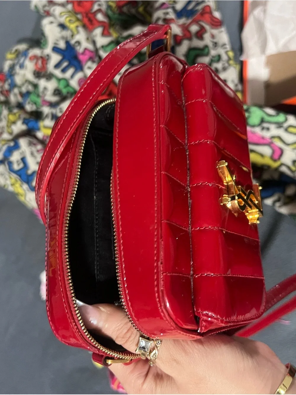 Saint Laurent Glossy Red Quilted Patent Camera Crossbody - Picture 7 of 7